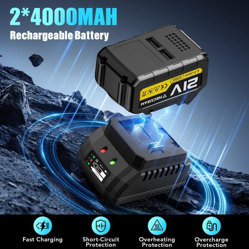 HECUSAM Akku-Schlagschrauber 1500 Nm, 1/2" Bürstenloser Motor, 2x 4000 mAh Akkus, Schnellladegerät, 5 Stecknüsse, inkl. Transportkoffer – Für Haus & Auto