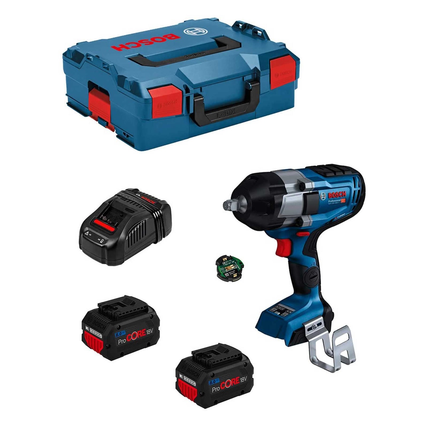Bosch Professional GDS 18V-1000 BITURBO Akku-Drehschlagschrauber – 18V, 1000 Nm, inkl. 2x ProCORE 18V 8.0Ah Akkus, Bluetooth-Modul GCY 42, Schnellladegerät, L-BOXX
