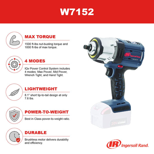 Ingersoll-Rand W7152 Akku-Schlagschrauber – Kompakt, 1/2", 3,4 kg, nur Werkzeug, Schwarz