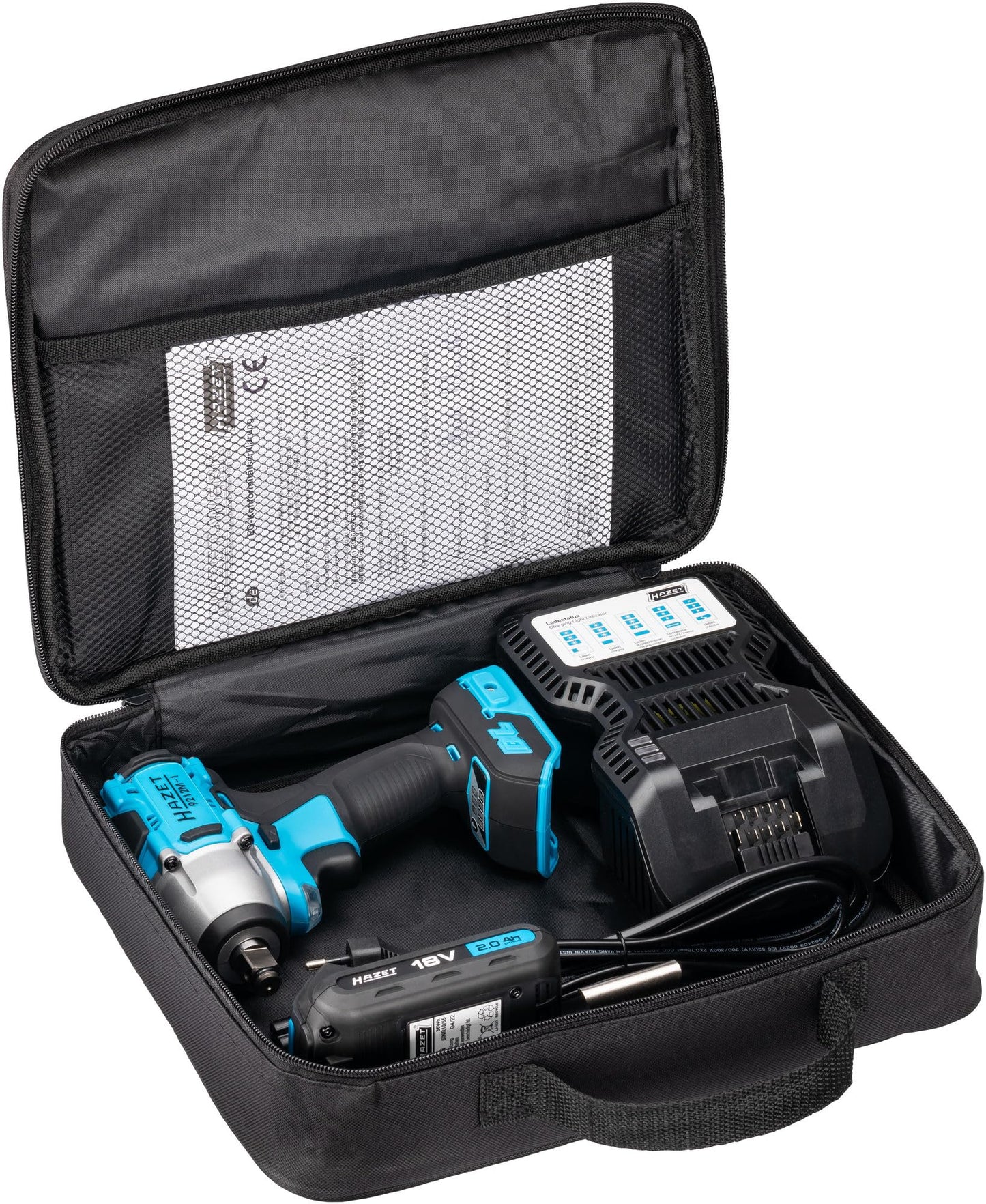 HAZET 9212M-1 Mini Akku-Schlagschrauber Set – 1/2" Vierkant, 3-teilig, bürstenlos, 3 Leistungsstufen